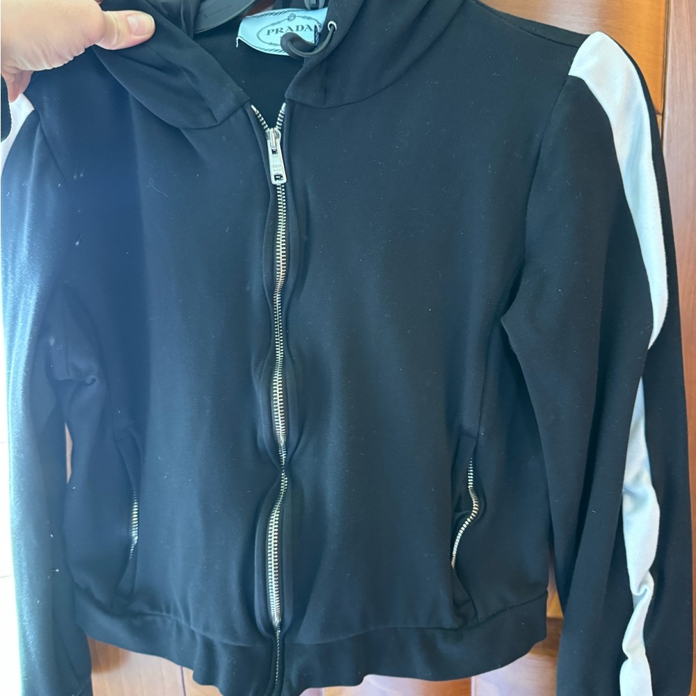 Prada Black Hoodie with Silver Zipper